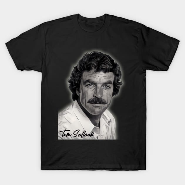 Tom Selleck Image in Grayscale T-Shirt by Mr.FansArt